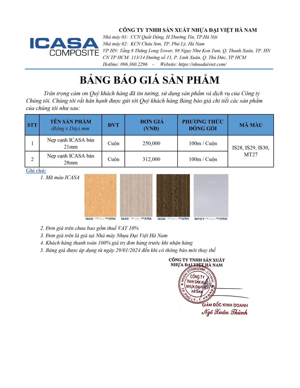 Báo giá phụ kiện nhựa Icasa Composite